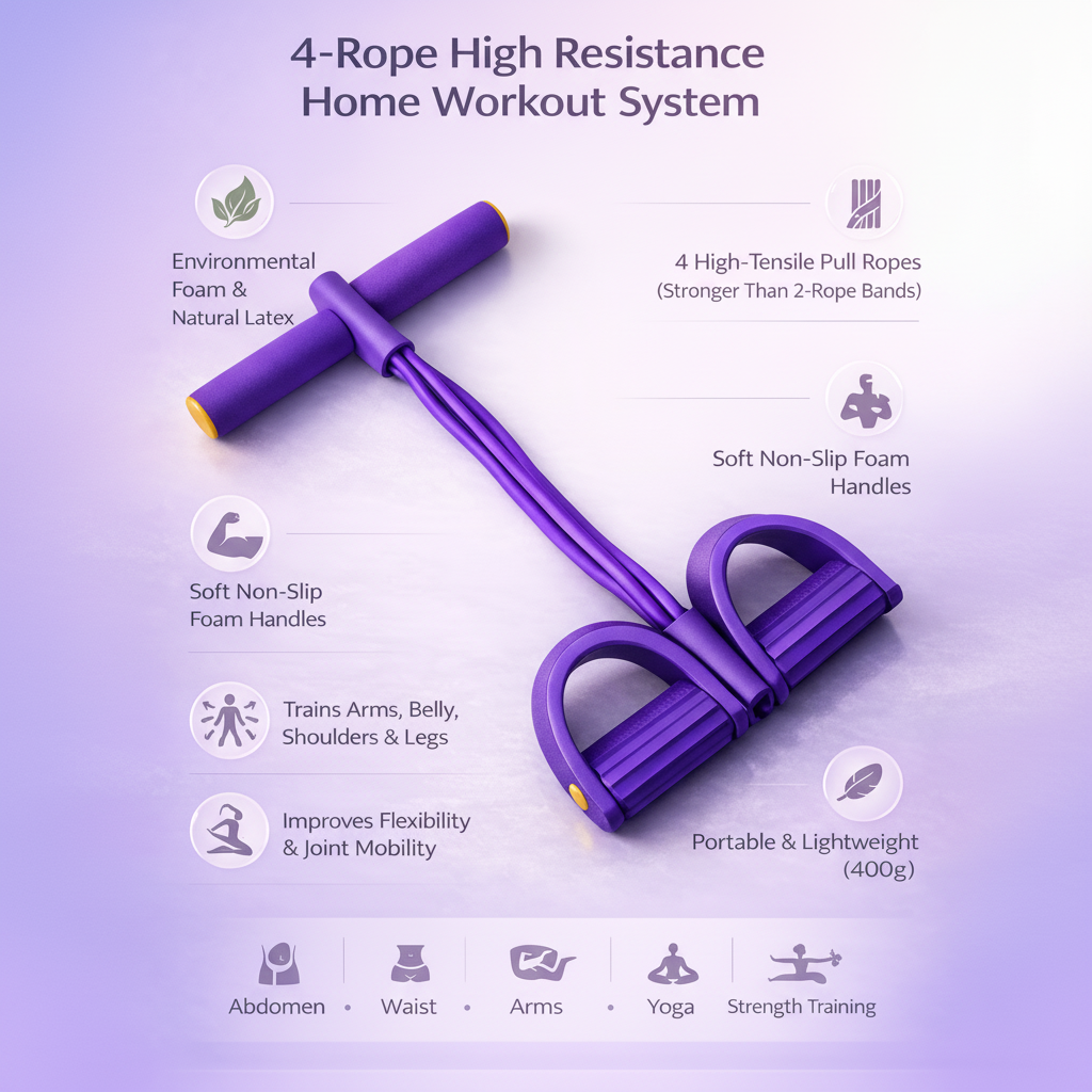 4-Tube Yoga Pedal Puller Resistance Band – Full Body Toning System